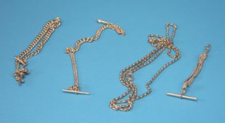 A silver long guard and three Albert chains. (4)  Total weight 105.1 grams/3.3 oz