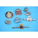 A silver Royal Engineer's sweetheart brooch, TA lapel badges, RAF VR bar brooch etc.