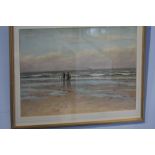 Dixon Clark  1849-1944  Watercolour  Signed  "Family walking along a beach with steamship in the