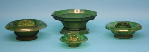 Four Davidson green cloud glass bowls.