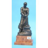 A bronze study by H Muller of a blacksmith resting on his anvil. Stamped H Muller, supported on a