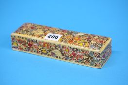 A painted rectangular box containing a quantity of silver brooches etc.