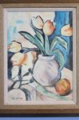 Follower of Samuel John Peploe, 1871-1935, 'Still Life of Tulips in a vase', oil on canvas, bears