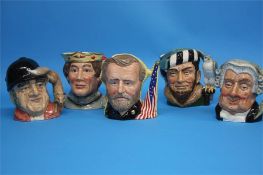 Five large Royal Doulton Character jugs 'Gone Away', D 6531, 'Henry V', D6671, 'The Falconer',