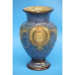 A Royal Doulton stoneware vase on a mottled blue ground, impressed mark, numbered 7114 and BB6,