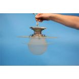 A 1930's Art Deco spherical frosted glass ceiling light with chrome mounts and frosted glass