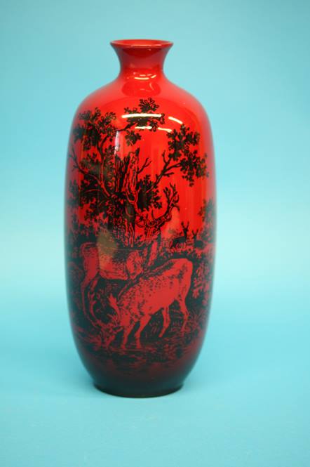 A Royal Doulton Flambe 'Woodcut' vase, printed mark, numbered 1619.  28 cm high