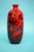 A Royal Doulton Flambe 'Woodcut' vase, printed mark, numbered 1619.  28 cm high