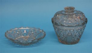 A heavy lead cut crystal glass confiture and stand.  16 cm diameter