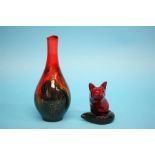 A Royal Doulton Flambe seated fox and a Flambe veined vase, printed marks, numbered 1612 (2)  11
