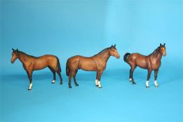 Three Beswick horses, matt.