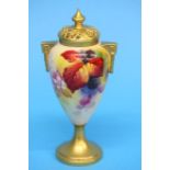 A Royal Worcester vase and cover decorated by Kitty Blake with autumnal leaves and blackberries,