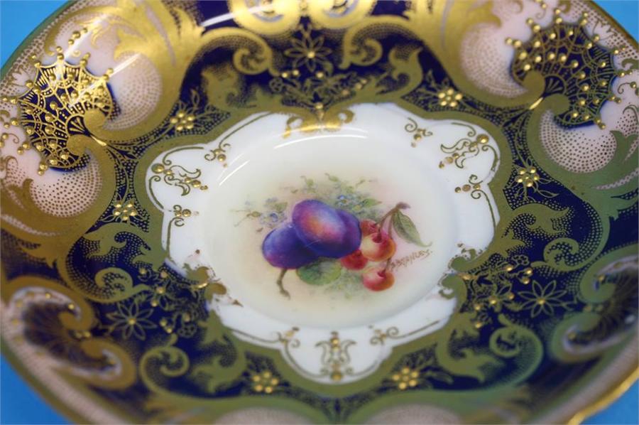 A Royal Worcester trio decorated by Jack Stanley painted with plums, cherries and apples with a - Image 15 of 35