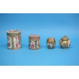 A small Chinese Canton enamel vase and cover and three Canton enamel cannisters. (4)