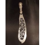 A Victorian silver bladed cake knife. Fully hallmarked with sovereigns head. Maker JG, Birmingham.