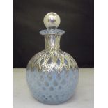 An early 20th century silver clad scent bottle, blue lattice pattern, 13cm in height.