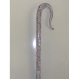 Victorian glass walking stick with red, white and blue twists, minor damage to both ends, 122 cm