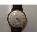 Longines wristwatch with 9ct gold case, with leather strap