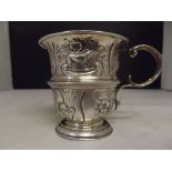 Edwardian silver Christening cup, embossed with birds, flowers and animals, Chester, 1903, George