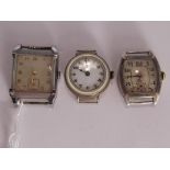 3 vintage strapless wrist watches (one silver case, one with mother of pearl back and one