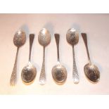 Set of six silver Victorian bright cut teaspoons, London. 1883, Total weight approx 54 grams