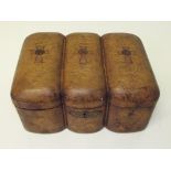 Victorian lobed box in oak with Celtic cross inlays, enclosing two compartments, containing