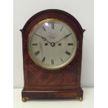 Mahogany cased bracket clock, double fusee movement, silvered dial with brass bezel, silvered dial