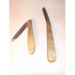 Two silver fruite knives with mother of pearl handles