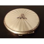 Circular silver guilloche compact with applied Royal Artillery badge, Birmingham, 1940, Turner &