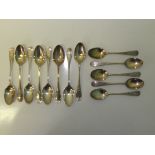 Set of eight silver teaspoons, Sheffield, 1927, James Dixon & Sons Ltd, together with an earlier