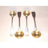 Two pairs of William IV silver mustard spoons, fiddle pattern, gilded bowls, terminals engraved 'C',