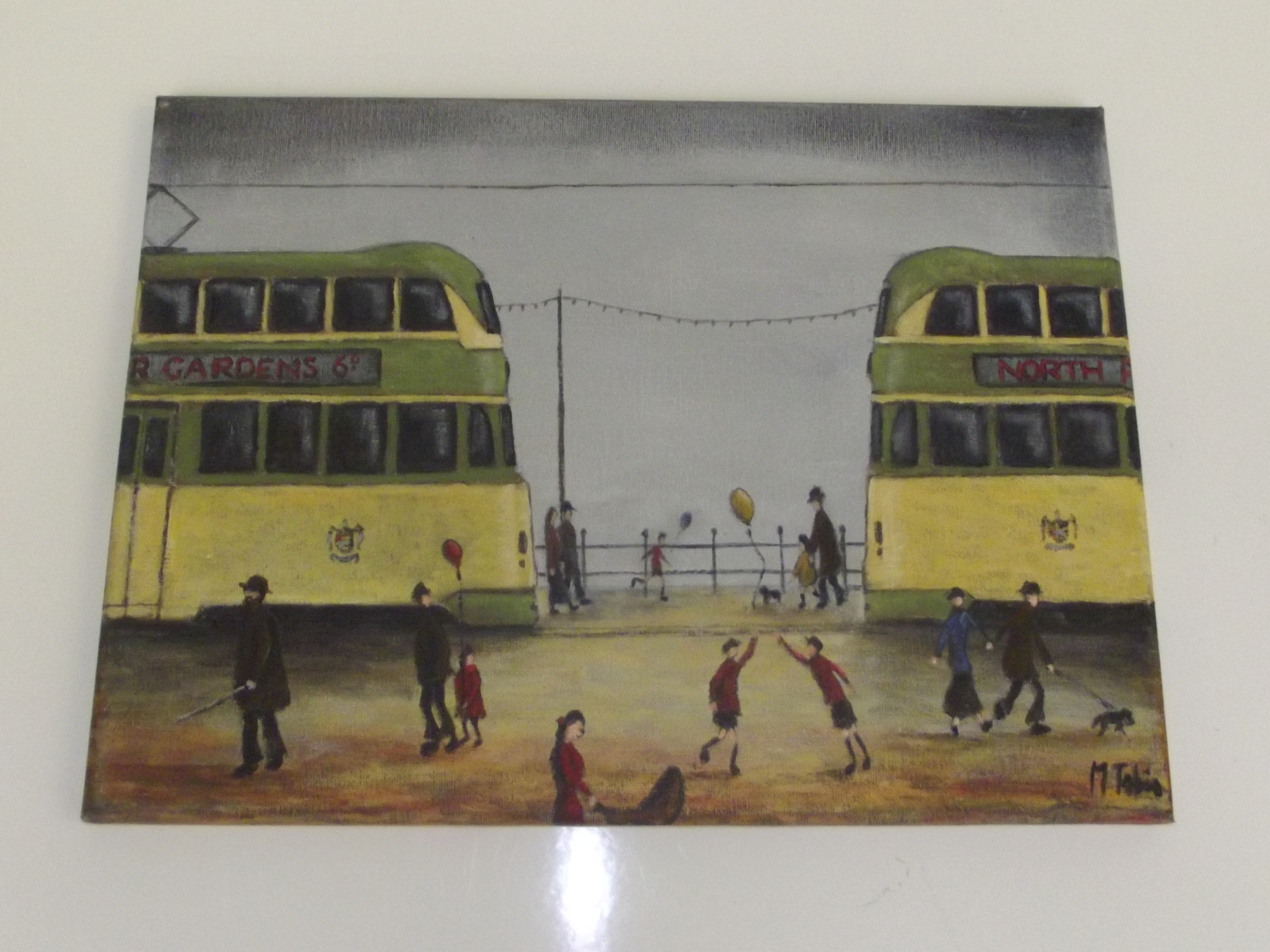 Oil on canvas, Blackpool trams, signed lower right. 30 X 40 cm.