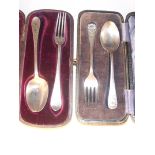 Two cased silver Christening sets, a set with scalloped terminals, Sheffield, 1920, James Deakin &