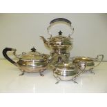 Elkington silver plated four piece tea service comprising spirit kettle and stand, cream jug,