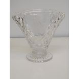 A Stuart crystal vase with flower etching design, etched Stuart crystal to the base. 22cm high