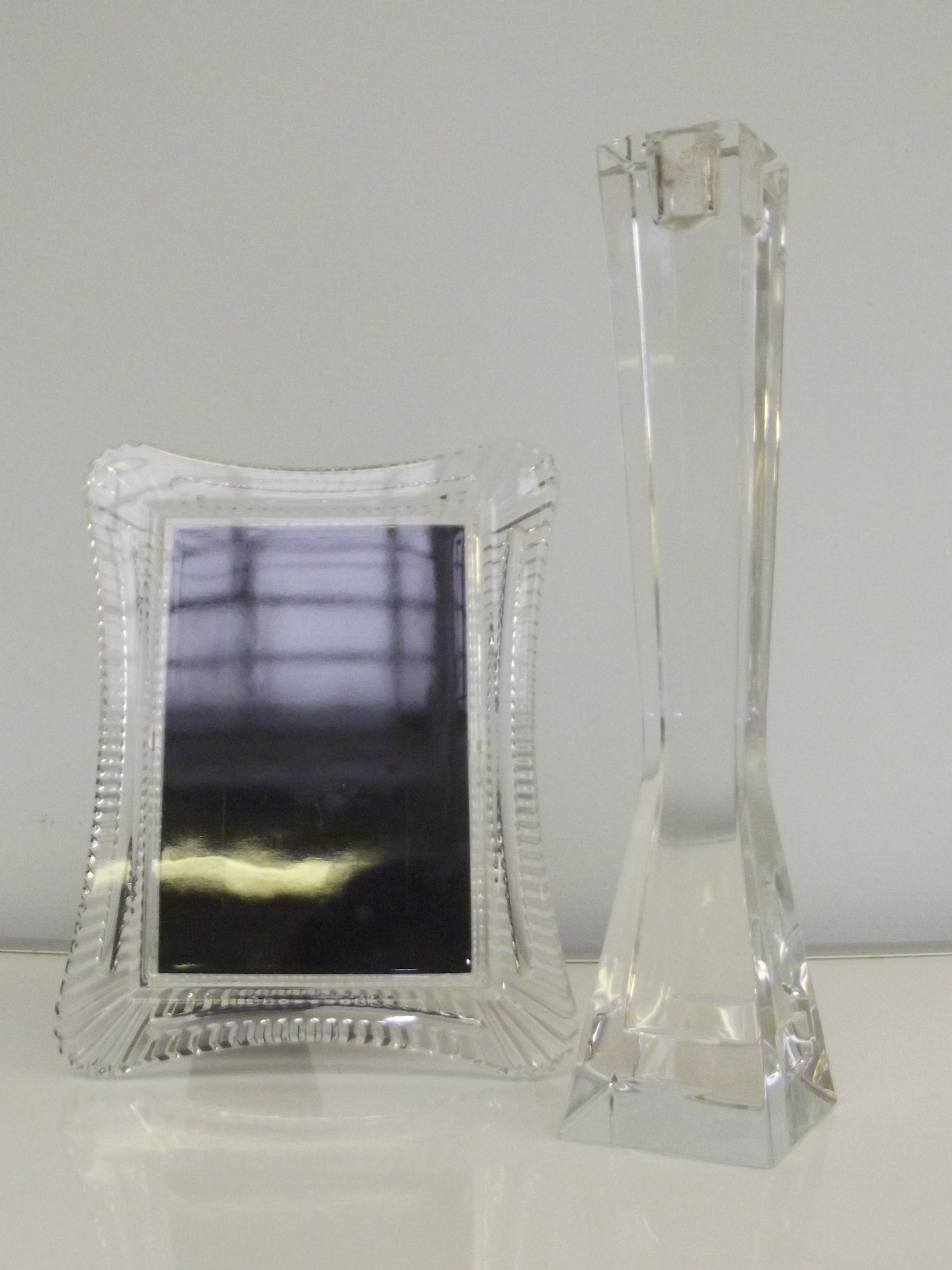 Waterford crystal candle stick 28cm high by John Rocha and a Waterford crystal picture frame
