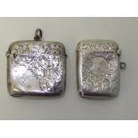 Late Victorian silver vesta case (Birmingham 1899) together with a later example (Birmingham 1912)