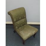 Victorian upholstered nursing chair with scroll back and turned legs, height 72cm, width 50cm