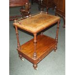 Early to mid 19th century whatnot, parquetry inlay with quarter walnut veneer, raised gallery,