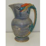 1930's Burleighware art deco water jug with stylised dragon handle, height 26cm