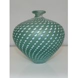 Swedish Kosta Boda art glass vase, frosted green ground with white spiralling specks, signed and