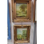 Two framed porcelain printed scenes of V