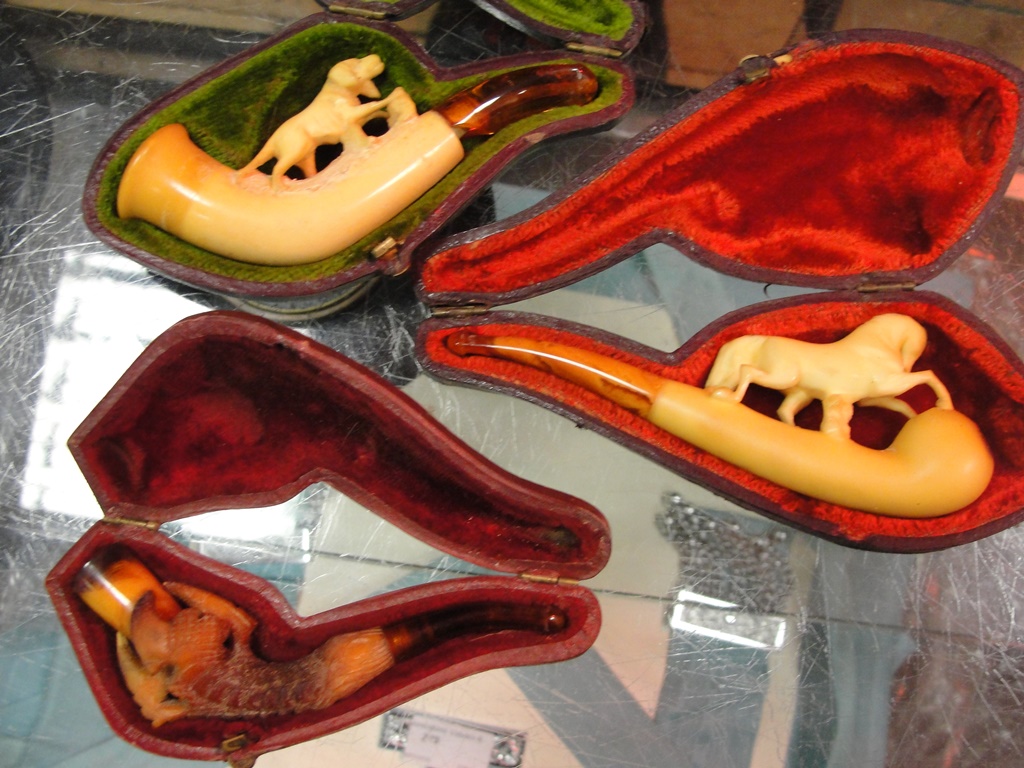 Three cased Meerschaum pipes to inc Salm