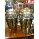 A pair of brass Art Nouveau vases
