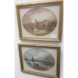 Edward Nevil (19th/20th century): A pair of oval watercolours depicting river scenes in Reedham,