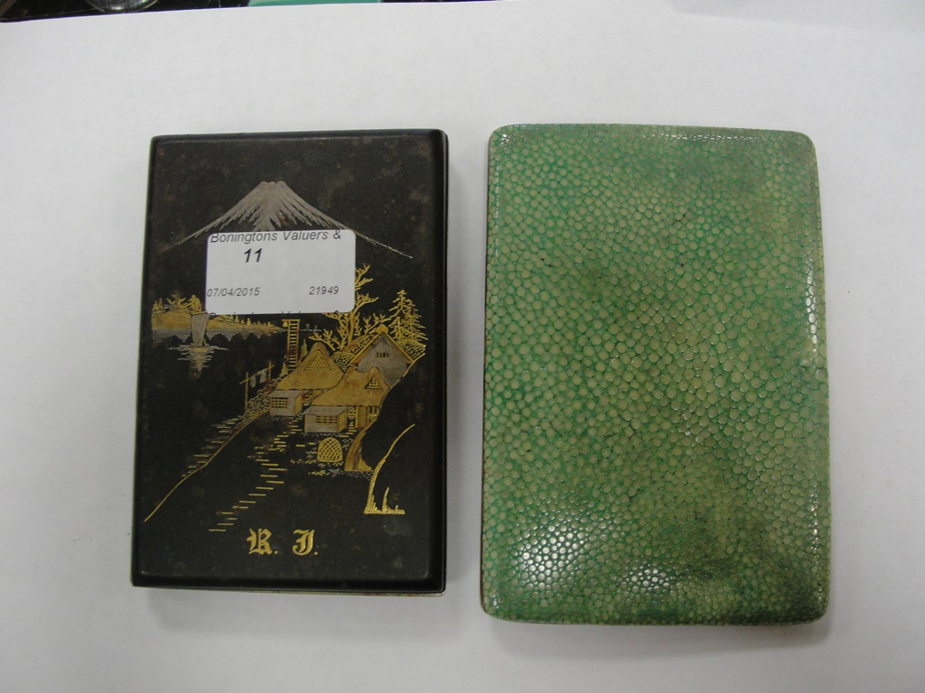 A cigarette case with shagreen cover, c1930; together with an Oriental example