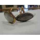 Two Victorian navete-shaped hair locket rings