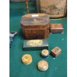 A collection of boxes to inc a tea caddy, stamp box etc