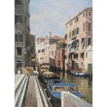 Italian School (20th century): A Venetian canal scene, oil on canvas, indistinctly signed