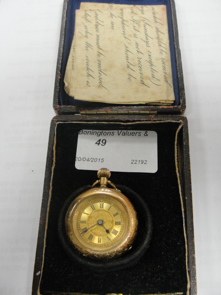 A cased 14ct ladies pocket watch